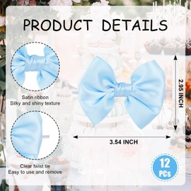 NUVCELKA 12 Pcs Baby Blue Satin Ribbon Bows for Gift Wrapping Treat Bags Cupcake Decorating Premade Twist Tie Bow Baby Shower Boy Party Favors Decor