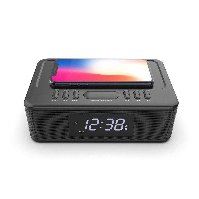 Lenoxx Wireless Charging Wireless Technology Alarm Clock - Black, Sleek