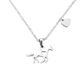 CheersLife Horse Necklace for Girls Initial Heart Charm Necklace Stainless Steel Delicate Horse Pendant Mother's Day Birthday Jewellery Gifts for Mother Women Horse Lovers, Stainless Steel, Bead