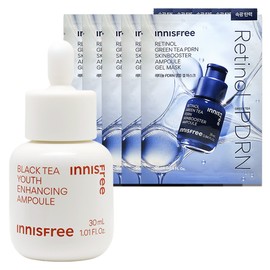 Innisfree Black Tea Youth Enhancing Ampoule 30mL+Retinol PDRN Skin Booster Ampoule Gel Mask (25mL) 5 sheets / 이니스프리 블랙티 유스 인핸싱 앰플 30mL+레티놀 PDRN 스킨부스터 앰플 겔 마스크 (25mL) 5매