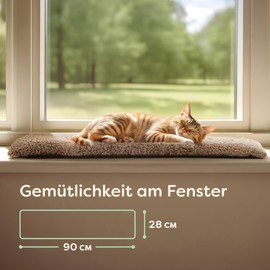 Cat Window Lounger Window Sill Non-Slip - Self-Warming Cat Mat for Windows 90 x 28 cm - Soft & Cuddly - Washable Cover (Brown)