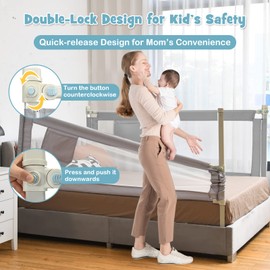 BABY JOY Bed Rail for Toddlers, 77'' Extra Long, Height Adjustable & Foldable Baby Bed Rail Guard w/Storage Pocket & Double Safety Child Lock for Kids Twin Double Full Size Queen King Mattress (Gray)