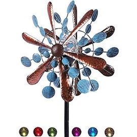 NUENUN Wind Spinner Outdoor Metal - Multi-Color Seasonal LED Lighting Solar Powered Glass Ball with Kinetic Wind Spinner Dual Direction for Patio Lawn & Garden