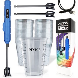 Pixiss Premium Resin Mixer, Handheld Rechargeable Epoxy Mixer, Epoxy Resin Mixer Pro Grade, Resin Stirrer for Resin, DIY Crafts Tumbler, Silicone Mixing - Includes 20 Epoxy Resin Mixer Cups