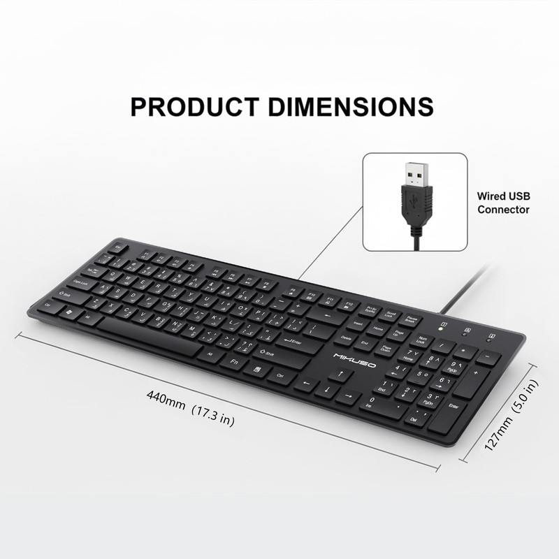MIKUSO Arabic English Keyboard,Wired Keyboard Not Fading Bilingual Letters
