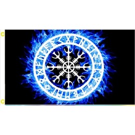 3X5 FT VIKING SYMBOL ICE FIRE WHEEL NORDIC RAVEN 100D Flag BANNER W/GROMMETS