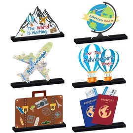 6 PCS Travel Themed Party Decorations Travel Party Wooden Centerpieces Table Decor adventure awaits party Decorations Around the World Decorations for Home Kitchen (Travel)