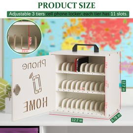 Echaprey Cell Phone Holder Classroom Adjustable 33 Slots Pocket Chart Wooden Cell Phone Storage Cabinet with Handle and Lock Desktop Cell Phone Holder for Classroom Office (White)