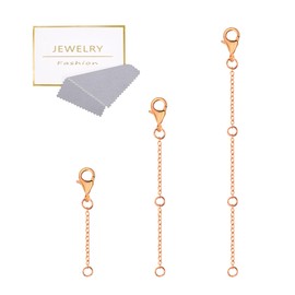 ALEXCRAFT Pack of 3 chain extensions, gold, silver, 14 carat gold plated extension chain, necklace, anklet bracelet, extension chain for women and men, jewellery making, 123/246 inches, Brass