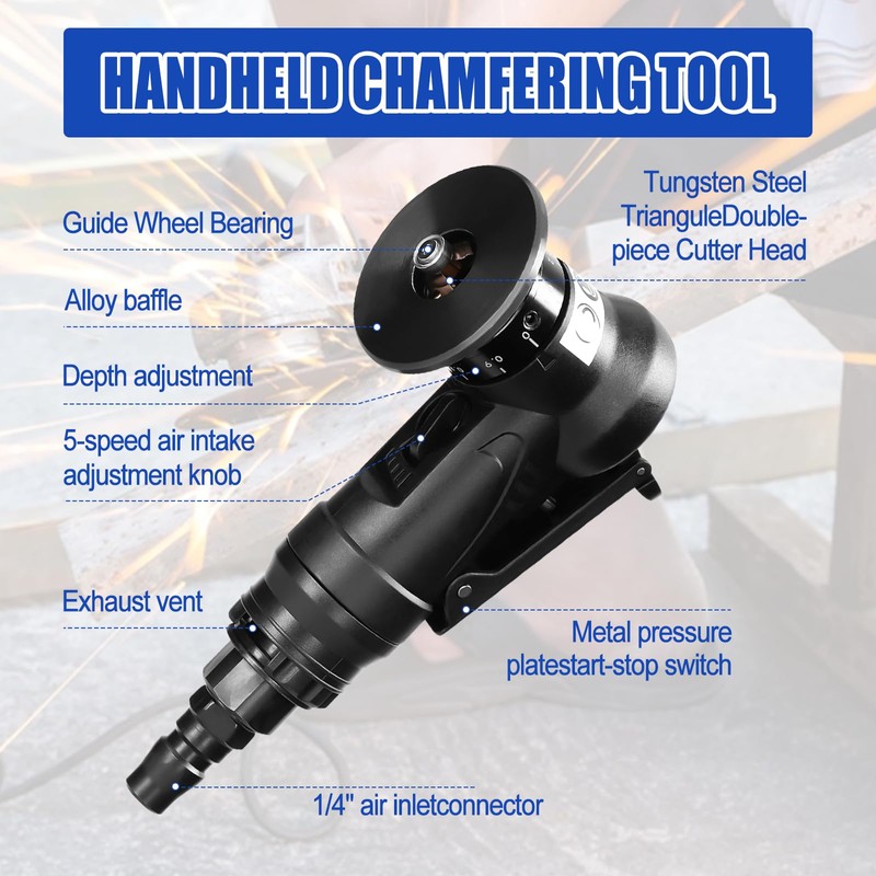 Pneumatic Chamfering Tool Handheld, Mini Air-Powered Chamfering Machine Trimming, 30000