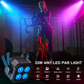 Dazzlingstage Mini Stage Lights, Corded 4 * 8w Led Par Lights, Lightweight RGBW 4 in 1 LED Stage Lights with DMX512, Sound-Activated Controlled, 4/8 CH Par Lights for Home, Party, Show, Event, 2 Pack