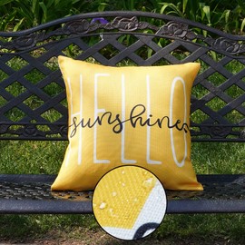HOMFREEST Summer Outdoor Pillow Covers Hello Sunshine Yellow Lumbar Throw Pillow Cover Farmhouse Spring Decorations Cushion Case for Sofa Couch Car18x18 Inches Set of 1