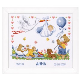 Vervaco Birth Record New Arrival Counted Cross Stitch Kit, Multi-Colour