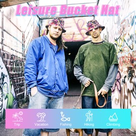 GLGHMH Unisex Reversible Bucket Hat with String, Double-Side Cotton Trendy Summer Fisherman Hat, Travel Sun Fisherman Bucket Hats for Women Men Boy Girl (Mushrooms-Colored)