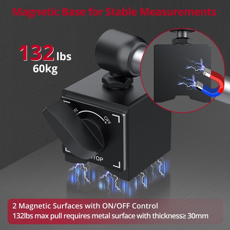 XUNTOP Digital Dial Indicator 1inch/0.0005inch with 132lbs/60kg Magnetic Base,Inch/Metric Conversion