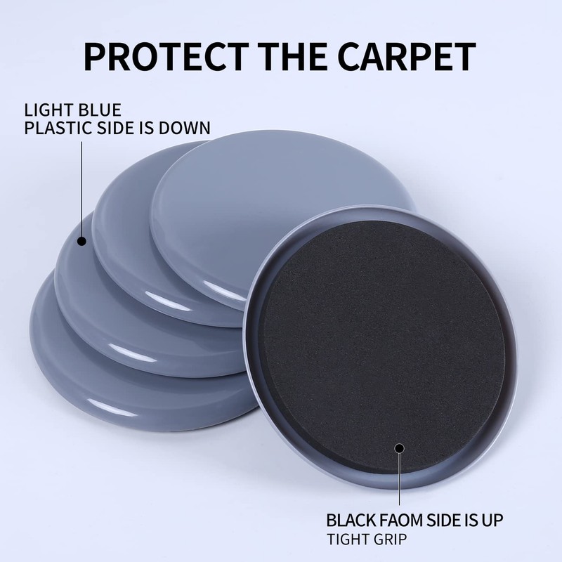 Ezprotekt Carpet Protector Sliders, 5 Inch Round Movers - Reusable