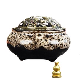 Ceramic Incense Burner， Cone Incense Holder, Ceramic Censer Suitable For Incense Cones/Coils/Sticks,Metal Incense Holder+Fireproof Cotton Inside.