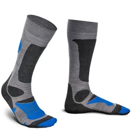 Piarini 2 pairs of unisex ski socks for men, women and children for winter sports snowboard breathable socks knee socks thermal socks function socks outdoor socks made from Merino wool. - Grey with blue