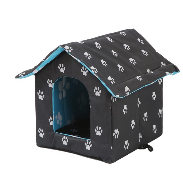 Cat Houses for Outdoor Cats, Feral Cats Dogs House, Weatherproof Warm and Insulated Cat House with Transparent Curtain Pet House, Stray Cats Shelter (Black, Large-Houses)