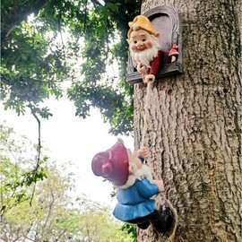 coolboy Outdoor Garden Gnome Statue,Climbing Elves Garden Sculpture,Gnome Tree Hugger Figurines Decor,Fairy Hanging Decor Miniature Figurines Garden Gnome Landscape Figurine for Lawn Balcony Patio