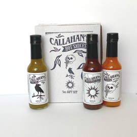 Callahan's Hot Sauces, Including 5oz Black Pepper Chipotle, 5oz Original Habanero, 5oz Poblano Green, 5oz Ghost Pepper, 2oz Hot Sauce Gift box, and 5oz Hot Sauce Gift Box (5oz GIFT SET)