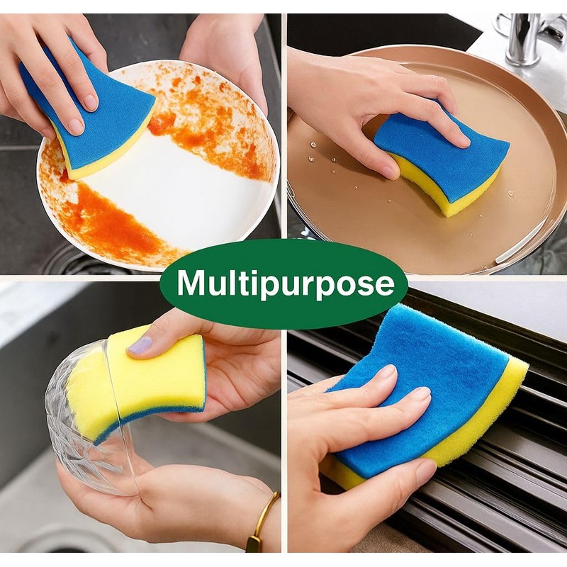 Behimend Blue Curved Dishwashing Sponges – 5-Pack