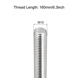 sourcing map Fully Threaded Rod M10 x 160 mm 1.5 mm Thread Pitch Stainless Steel 304 Right-Hand Threaded Rods Rod Bolts Pack of 8