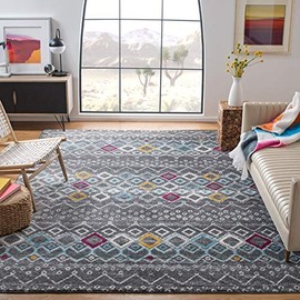 Safavieh Amsterdam Collection AMS108H Moroccan Boho Area Rug, 8' x 10', Dark Grey / Ivory