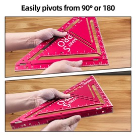 VECOFO Pro 12 Inch Advanced Carpenter Square-Jig Block -Leve-Accurate Flatwork- Framing Square- Multi-Angle Measuring Tool (90° & 180°) for Carpenters & Architects (Red)