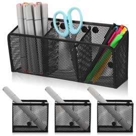 zisiueel Magnetic Pencil Holder, Locker Shelf Organizer, Metal Storage Basket for Whiteboard, Refrigerator, Ideal Cabinet for School, Black (Pack 4)