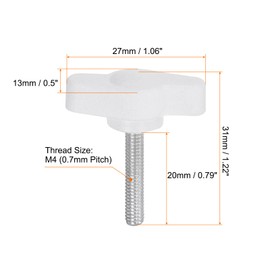 sourcing map 10pcs Tee Wing Knobs Thumb Screws M4 x 20mm Standard Male Thread Plastic T/Z Knobs Adjustable Handles Hand Clamping Thumbscrew, White