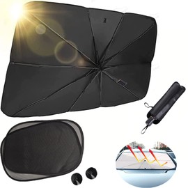 140 * 78cm Auto Sonnenschutz Frontscheibe UV-Schutz Sonnenschirm für Windschutzscheibe Faltbares Design Einfache Lagerung Innen Sonnenblende für die meisten Auto +2 x Sonnenblende Auto mit Saugnäpfen