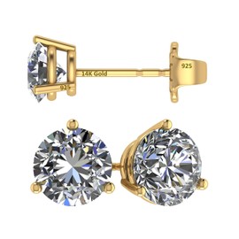 NANA 14k Gold Post & Sterling Silver 3 Prong CZ Stud Earrings -Yellow Gold Plated-8.0mm-4.00cttw