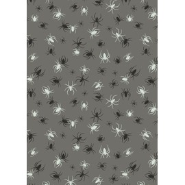 Lewis & Irene Haunted House Glow in The Dark Spiders Fabric, Grey