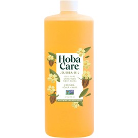 HobaCare Unrefined Jojoba Oil for Skin Care, Hair, Beard Conditioning, Scalp Massage - 100% Pure Carrier Oil for Perfume or Soap Making - Natural, Vegan, Hexane Free, Long Shelf Life (32 oz)