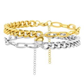 2pcs/set Magnetic Couple Bracelet Set Friendship Couple Long Distance Bracelet Bracelet Women Men for Graduation Valentine's Day Father's Day Daily Gifts - Color: Gold