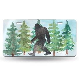 Watercolor Big Foot Sasquatch Front License Plate Aluminum Decorative License Plates Funny Metal Car Plate 6"X12" Novelty Vanity Tag Cover with 4 Holes Car Decor Accessory