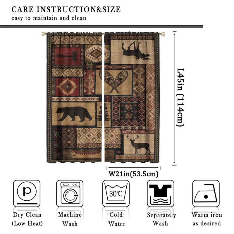 Rustic Moose Deer Curtain, Retro Rustic Bear Country Style Rustic