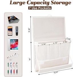 Bedside  Bedside Storage Organizer Bedside Organizer with Power Strip Holder and 2 Adjustable Straps for Home Bunk Bed College Dorm Sofa (White) - Color: White