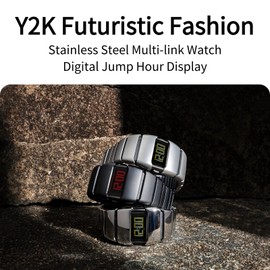 BENLYDESIGN Unique Metal Wristwatch, Cool Stainless Steel Men's Futuristic Digital Watches, Waterproof Y2K Watches for Men