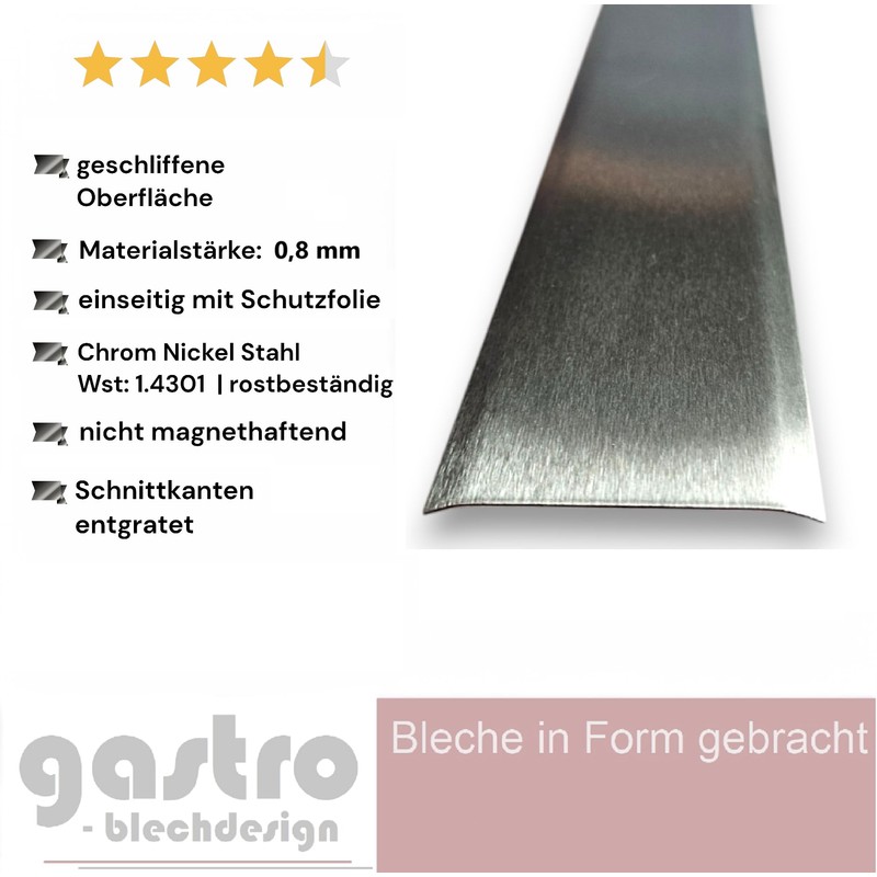 K240 Transition Profile, Polished Stainless Steel, 0.8 mm Thick, Transition