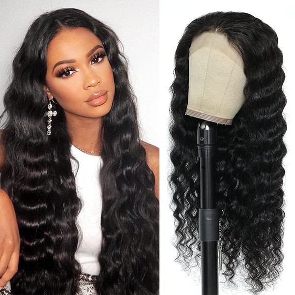 Loose Wave Lace Front Wigs Human Hair 13x4 Loose Deep Wave Lace Frontal Wigs with Baby Hair Pre Plucked 180% Density Brazilian Virgin Hair Lace Front Wig for Black Women Natural Hairline (16 Inch)