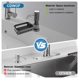 CDWOF Soap Dispenser Grey, Dish Soap Dispenser, Kitchen, Hand Wash Paste Dispenser, Dish Soap Dispenser, Kitchen Bathroom Accessories, Space Aluminium Material, 2 Replacement Heads, 3 Second