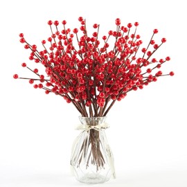 joyhalo 24Pack Red Berry Stems- Extra Long Red Berries for Christmas Tree, Artificial Xmas Berry Picks for Christmas Tree Ornaments Crafts Holiday Home Decor, 12.6inches