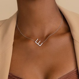 TINGN Women's Necklace 925 Silver Hypoallergenic Silver Chain with Letter A-Z Sideways Pendant S925 Sterling Silver Chain Valentine's Day Birthday Gifts for Women Girlfriend Mum Jewellery