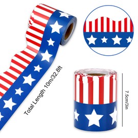 JarThenaAMCS 32.8Ft Patriotic Bulletin Board Border Red Blue American Flag 4th of July Star Stripe Die Cut Trim Border Roll for Independence Memorial Day Classroom Back to School Chalkboard Wall Decor