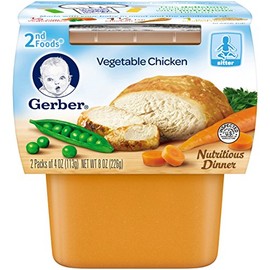 Gerber Baby Food 2nd Foods, Dinner, Vegetable & Chicken Puree, 4 Ounce Tubs, 2-Pack (Pack of 8)