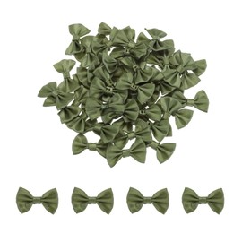 MECCANIXITY 50pcs Olive Green Bow Ties 1.5" x 1" Mini Bowknot for Crafting Little Satin Bow Bulk for DIY Sewing Scrapbooking Wedding Gift Present Home Decoration