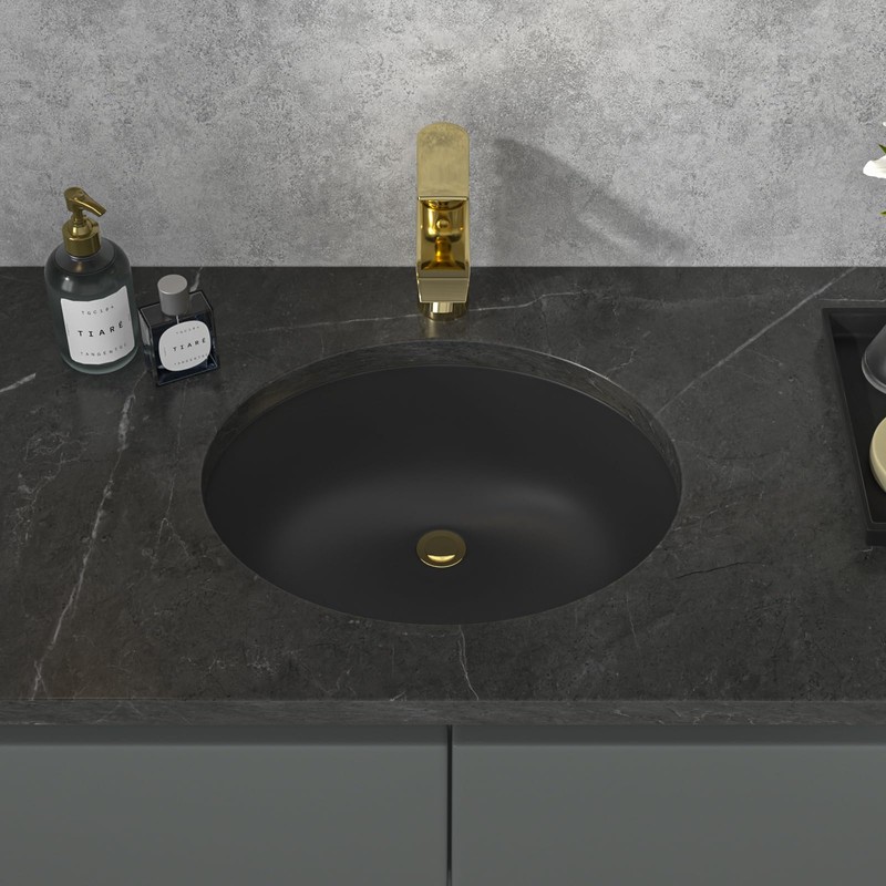 Sarlai Black Undermount Bathroom Sink -18 x15 inch Oval Vessel