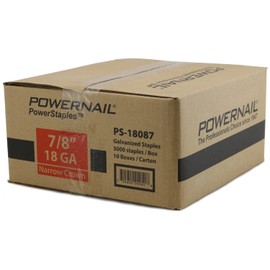 Powernail PS18087 18 Gauge 1/4 Inch Crown 7/8 Inch Length Chisel Point Narrow Crown Staples (Case, 50000ct)